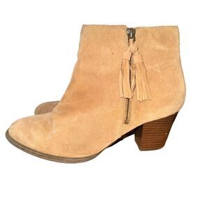 Vionic Madeline Ankle Boots Womens Sz 9 Taupe Leather WP Side Zip Tassel Booties